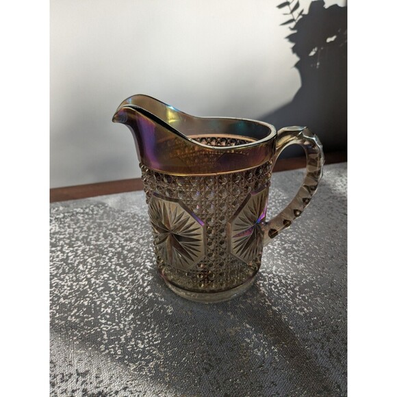 Imperial Glass Ohio Vtg Pitcher Amelia Smoke Carnival Glass 5.5" MCM Iridescent - Picture 14 of 16